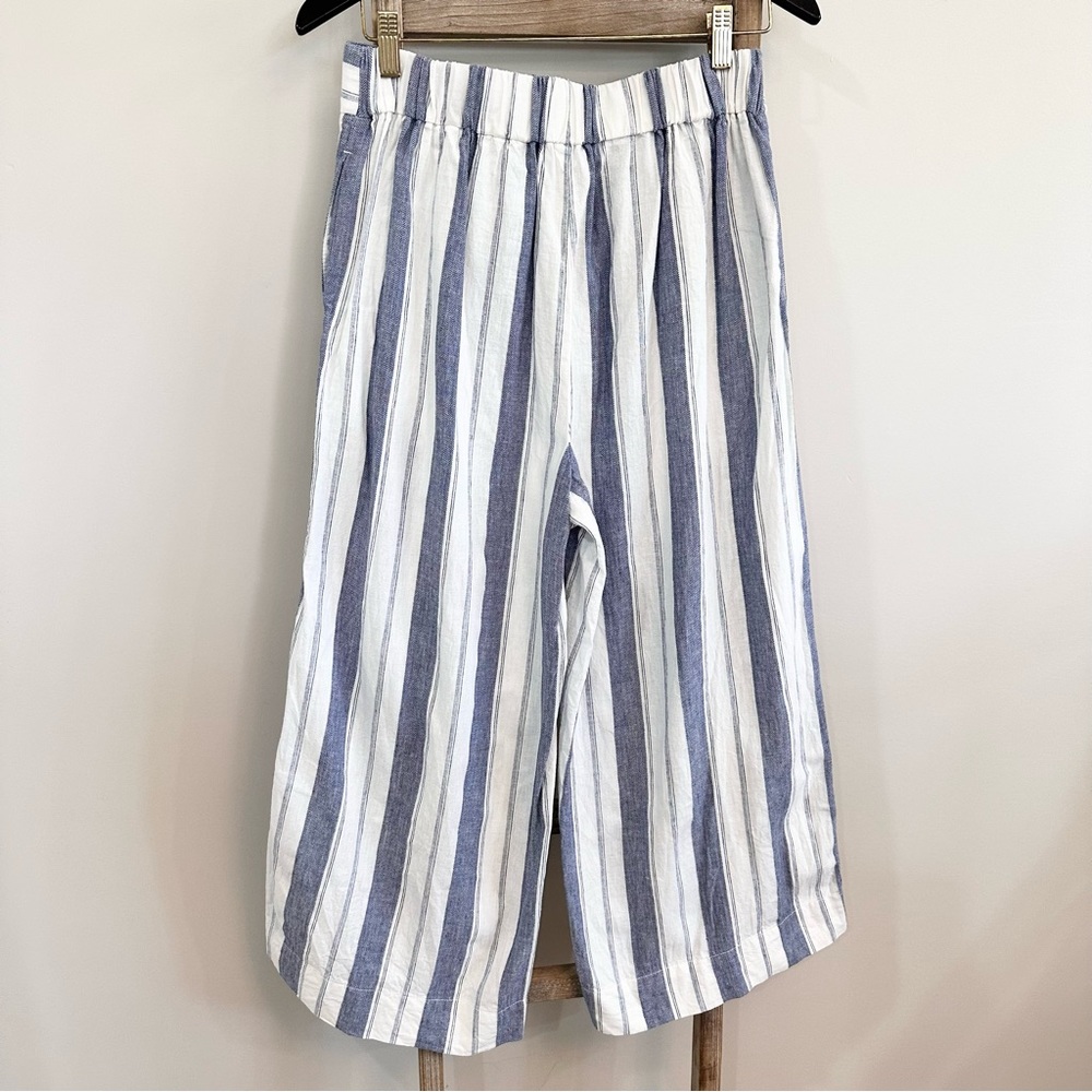 Madewell Huston Linen Blend Stripe Pull On Crop Pant Blue/White Size Med… - Picture 12 of 16